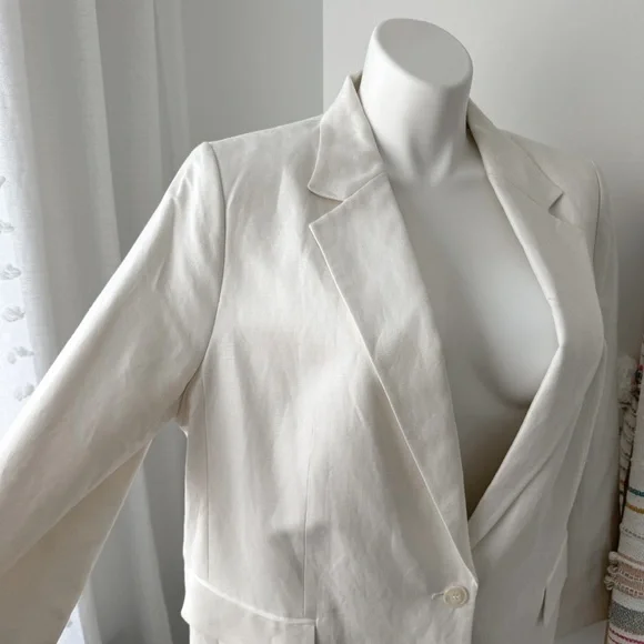 H&M Ivory Linen Blend Oversized Slouchy Neutral Casual Blazer Women’s Size XL - Picture 2 of 9